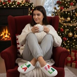 Festive White Holiday Slippers